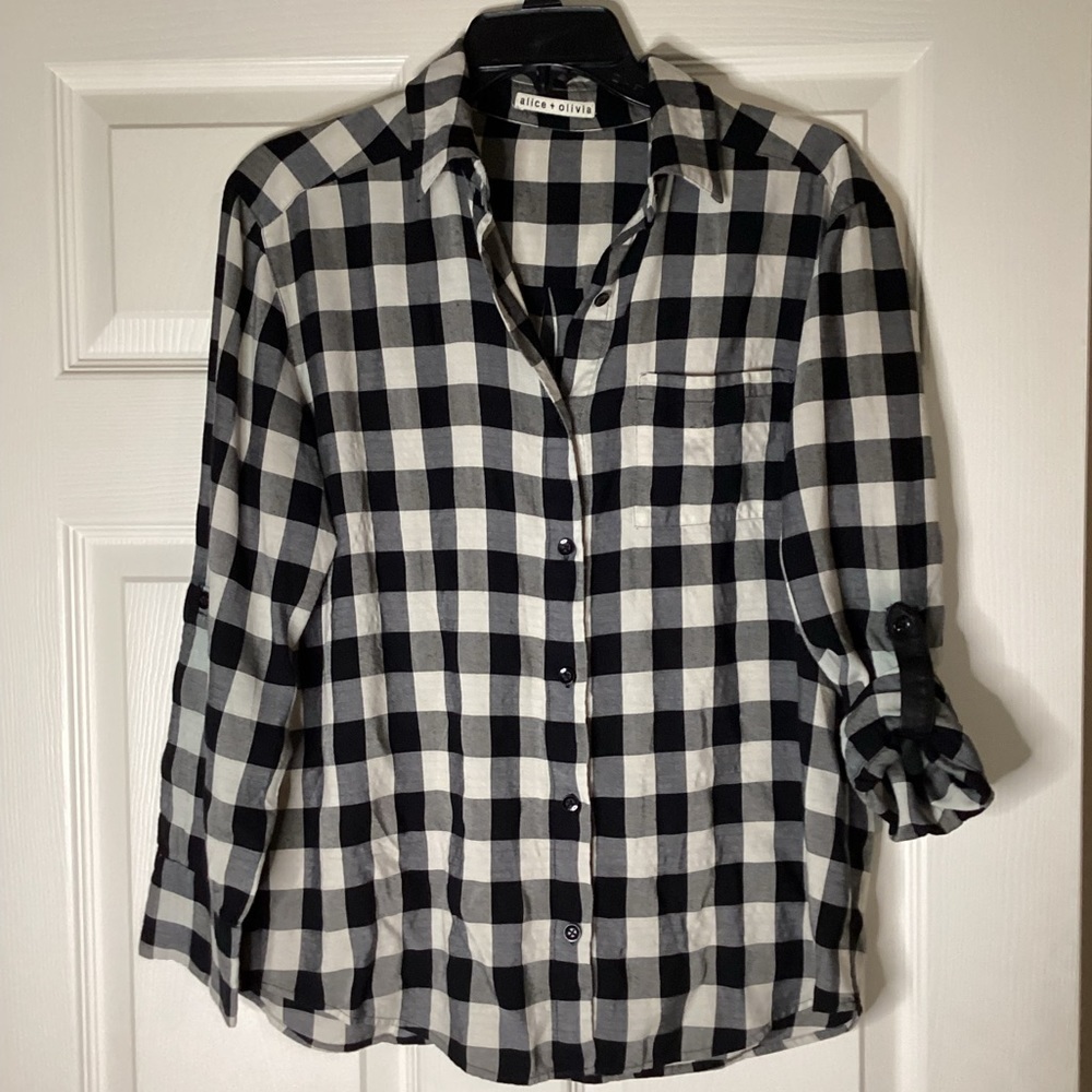 Alice + Olivia Checkered Button Down Women’s Top
